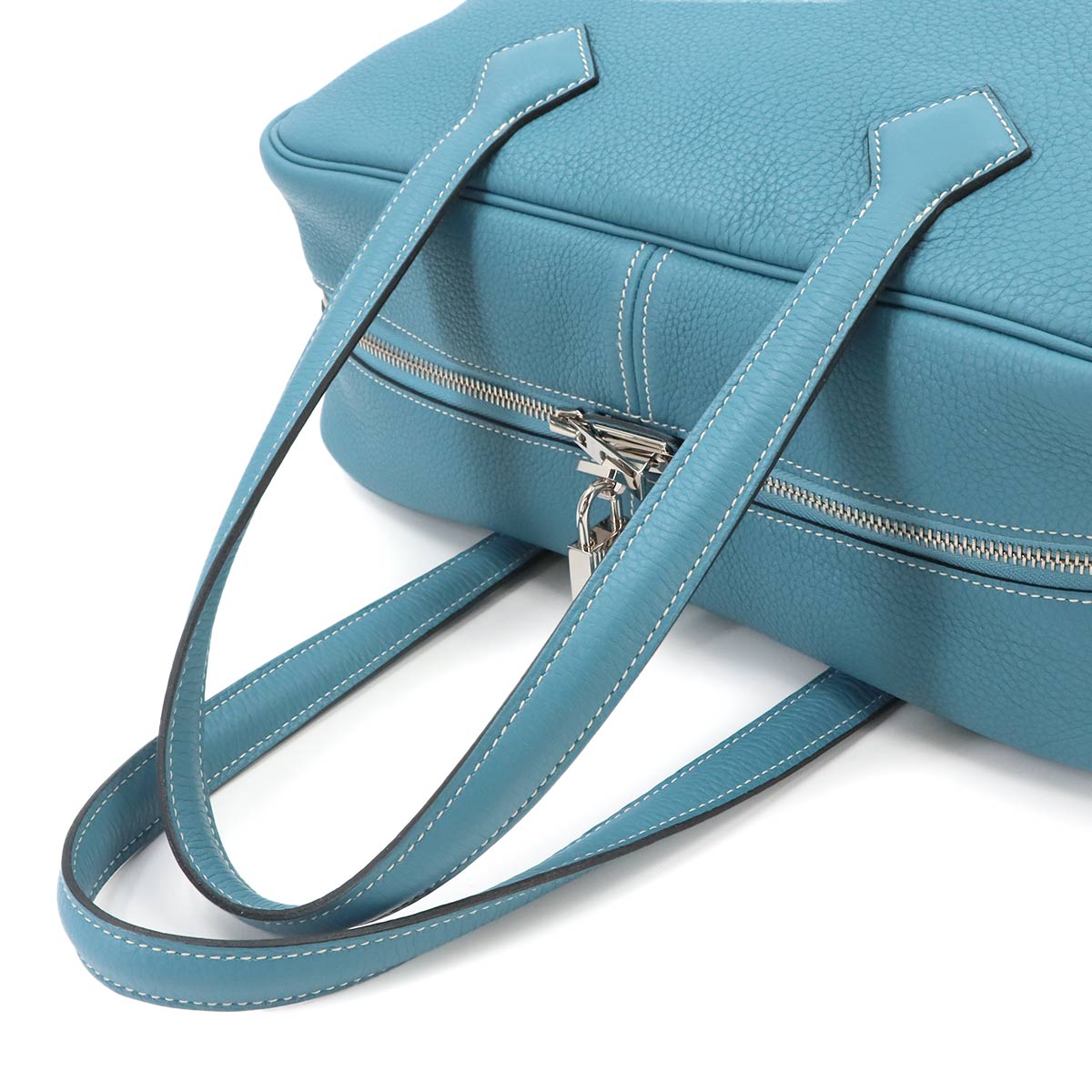 Victoria 35 Hand Bag Taurillon Clemence Bleu Jean Purse