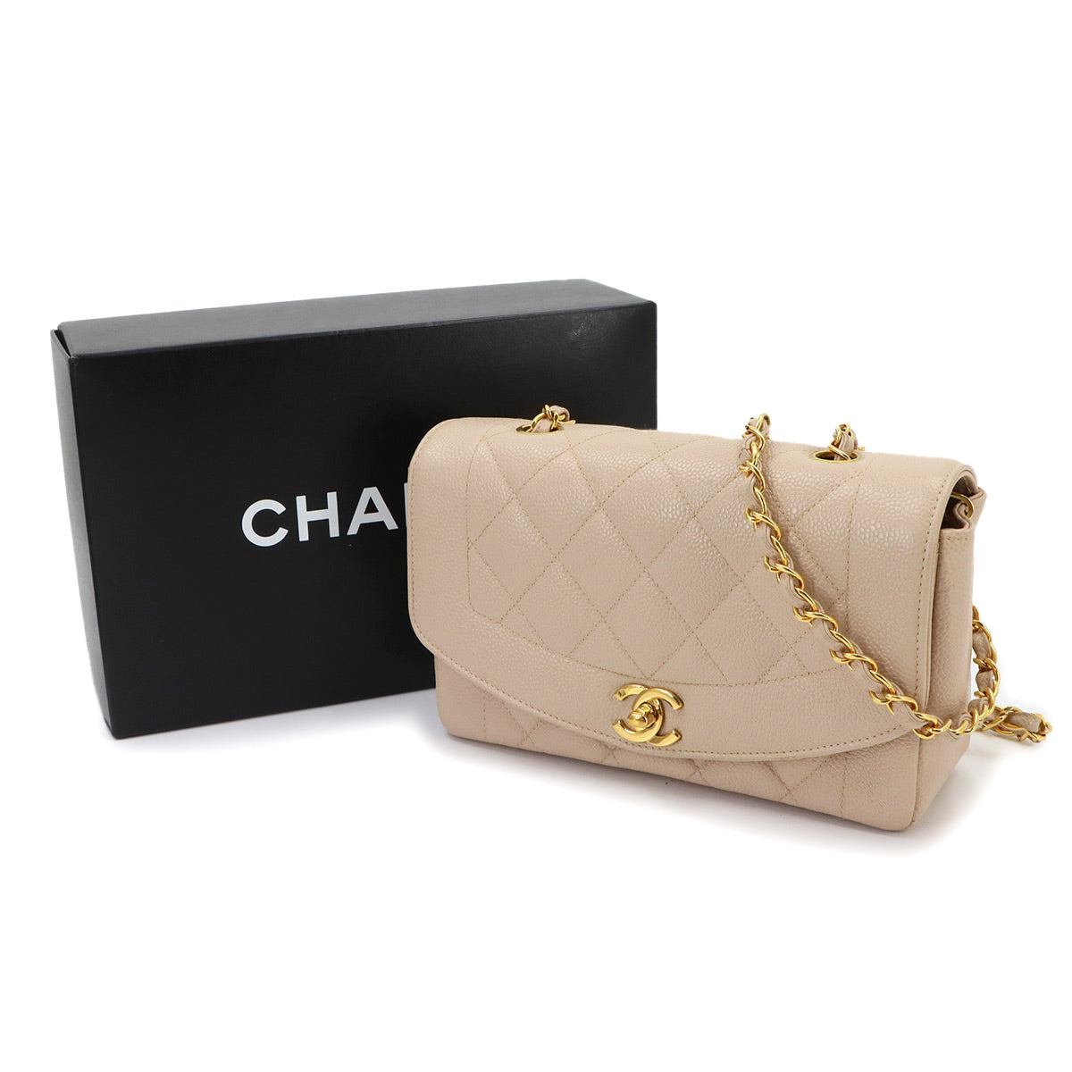 Diana Matelasse 22 Chain Shoulder Bag Leather Pink beige