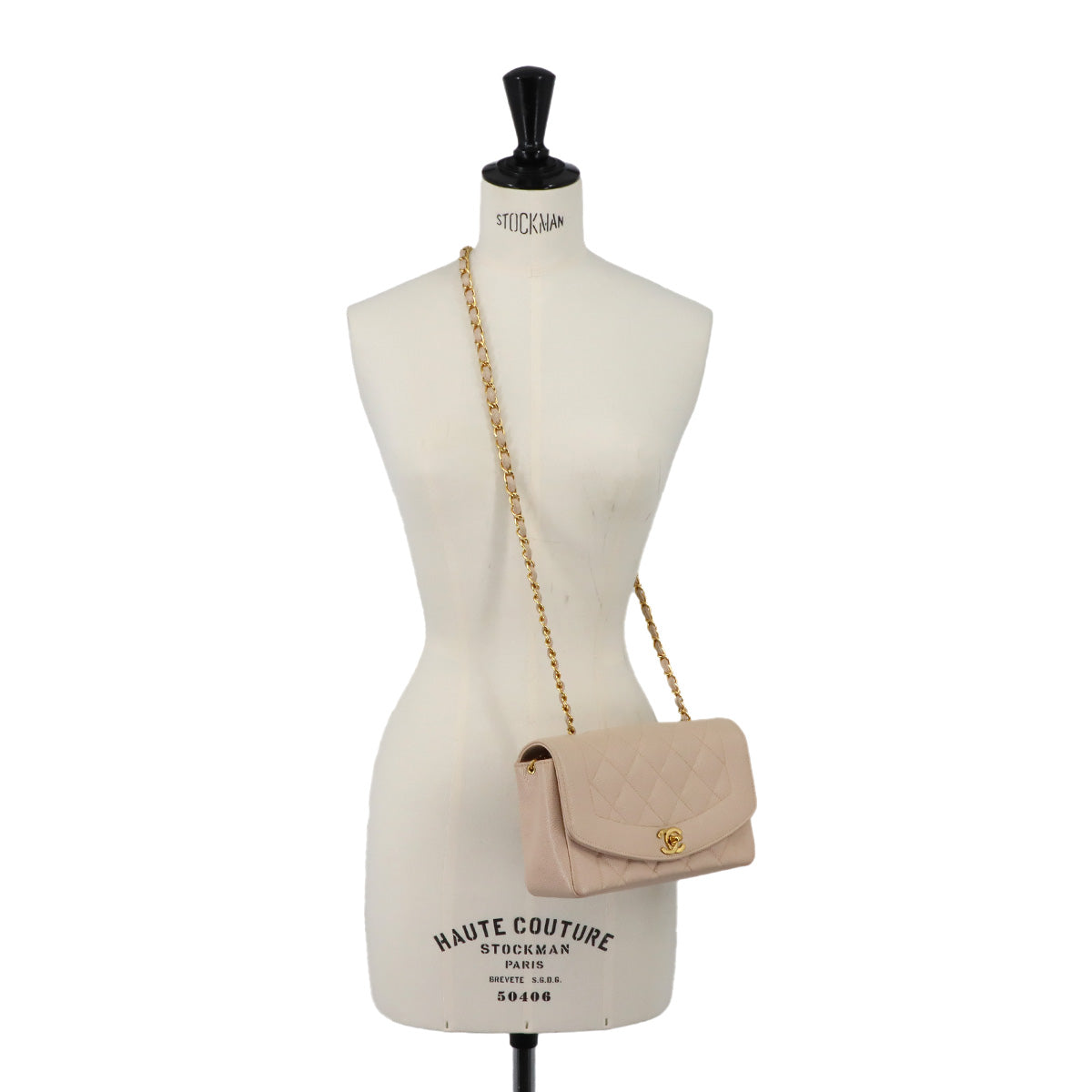 Diana Matelasse 22 Chain Shoulder Bag Leather Pink beige