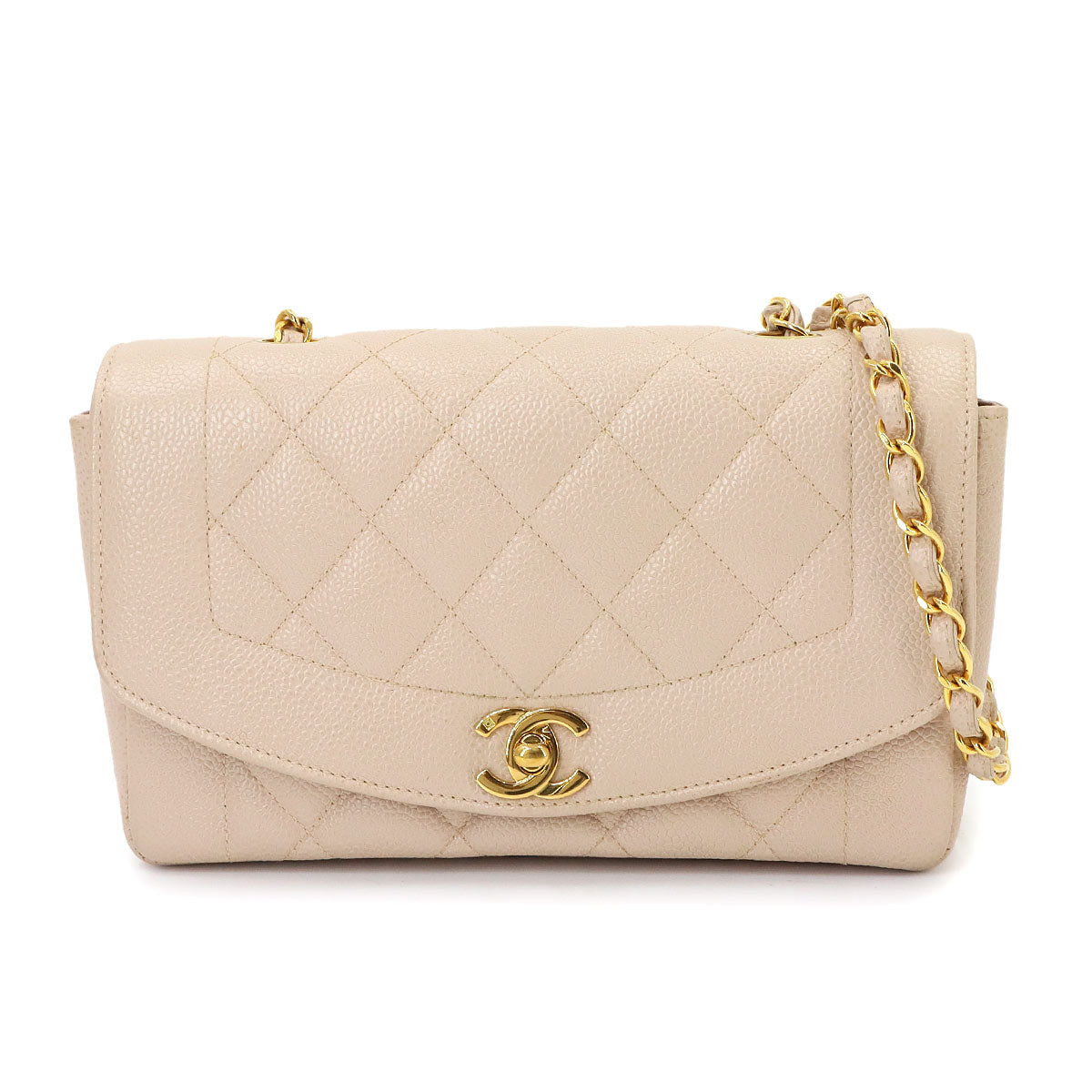 Diana Matelasse 22 Chain Shoulder Bag Leather Pink beige
