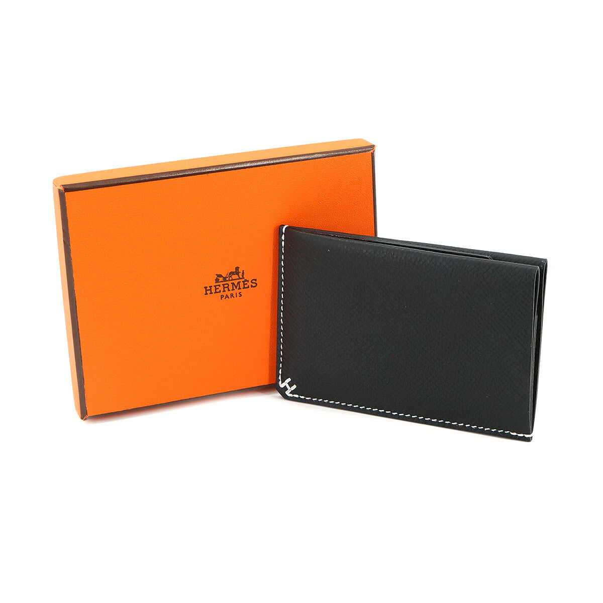 H Sellier Card Case Veau Epsom Black