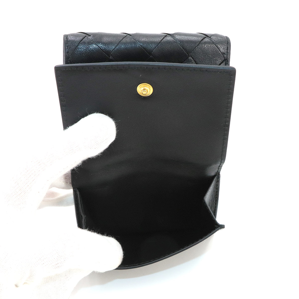 Intrecciato Compact Wallet Leather Black 666944