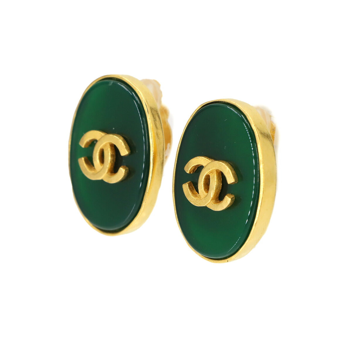 Coco Earrings Oval type Green Gold 95A Vintage Accessory