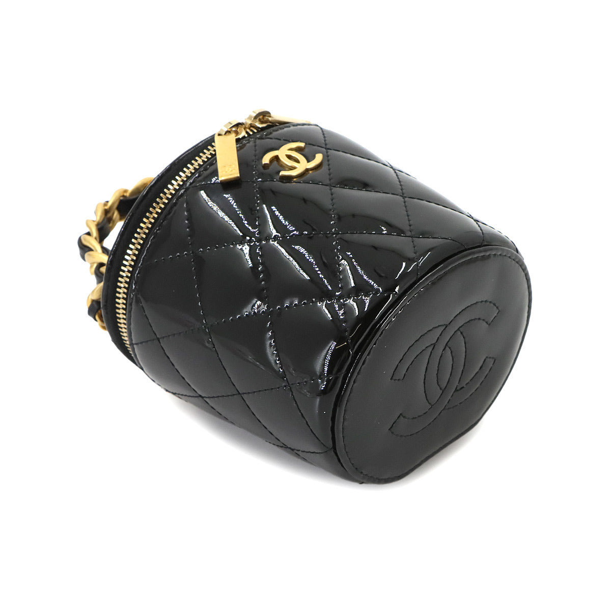 Matelasse Mini Vanity Hand Shoulder Bag Patent Leather Black