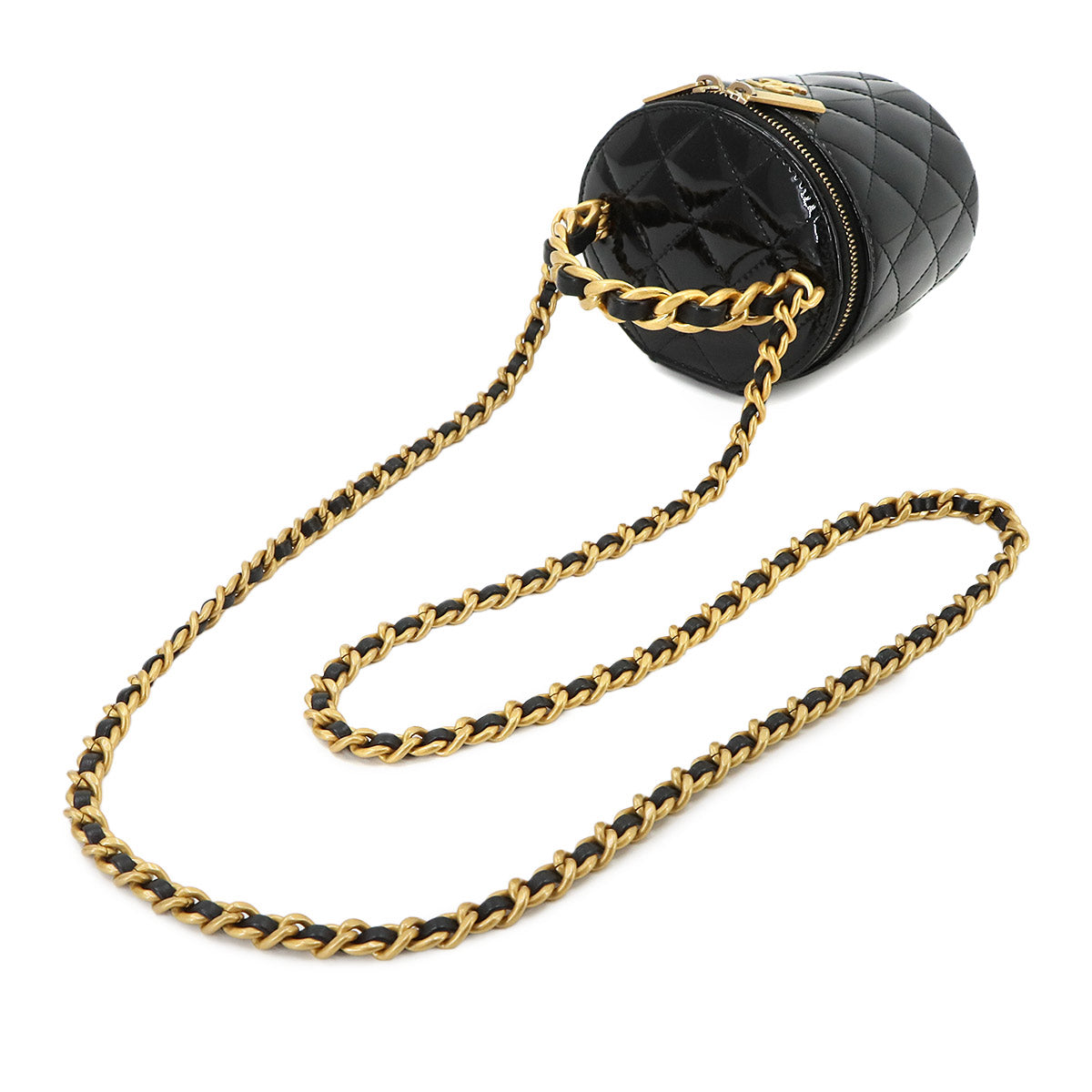 Matelasse Mini Vanity Hand Shoulder Bag Patent Leather Black