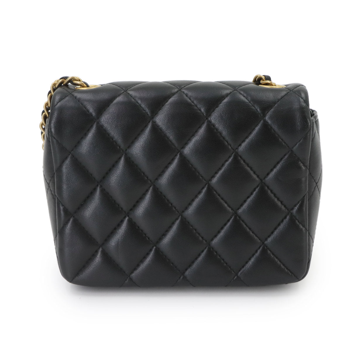Matelasse Chain Shoulder Bag Leather Black AS2599
