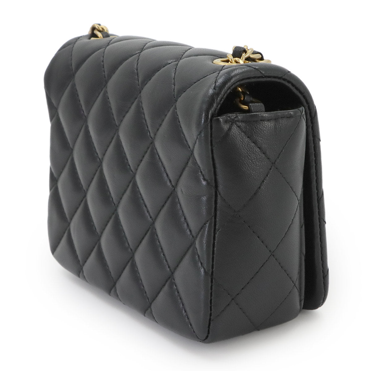 Matelasse Chain Shoulder Bag Leather Black AS2599