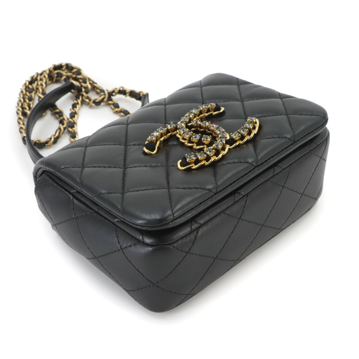 Matelasse Chain Shoulder Bag Leather Black AS2599