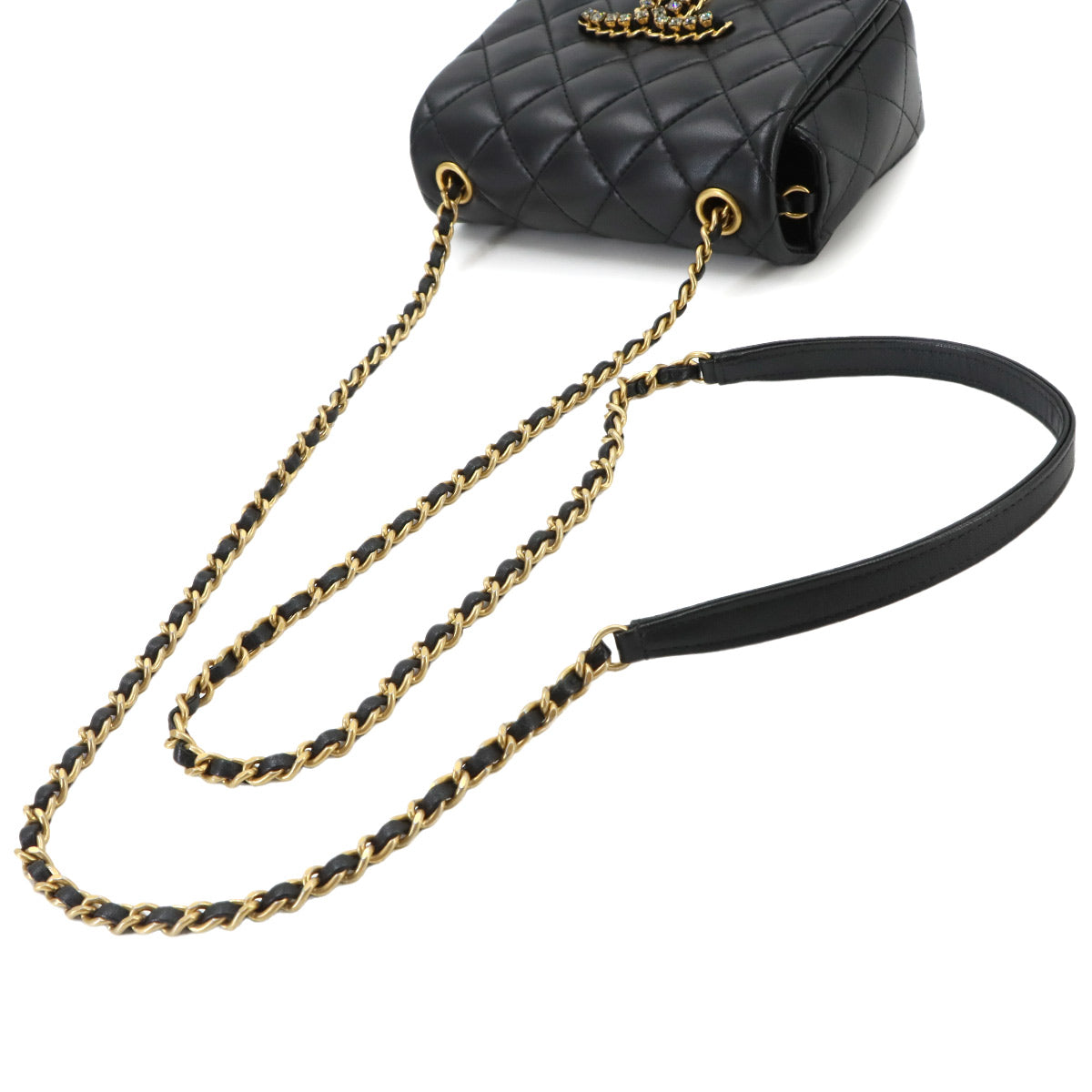 Matelasse Chain Shoulder Bag Leather Black AS2599