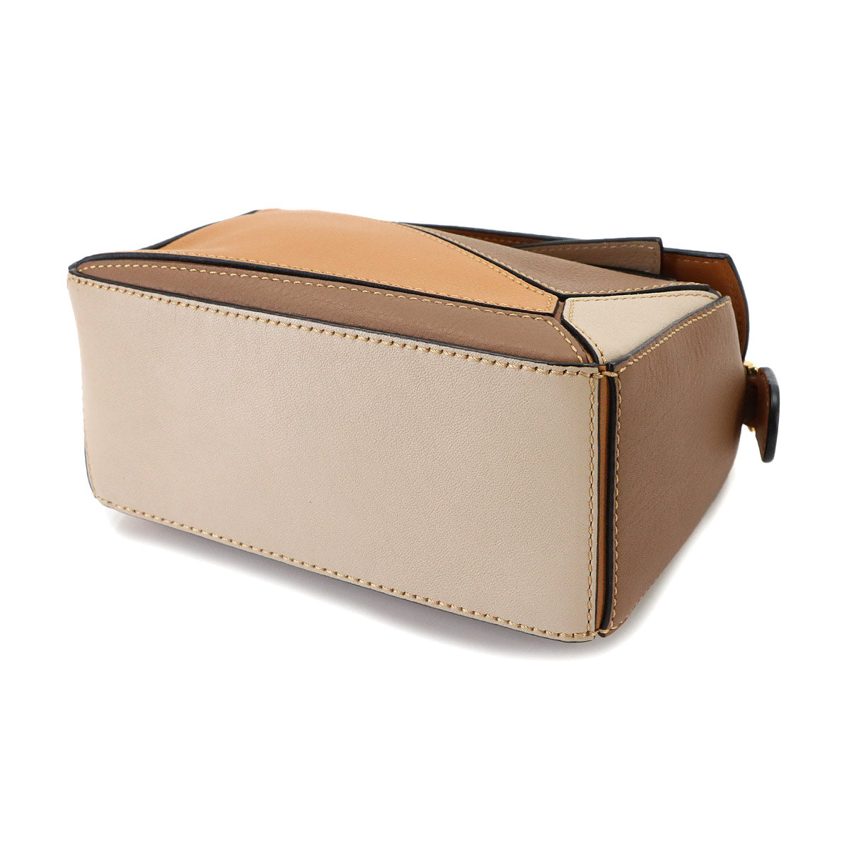 Puzzle Bag Mini 2way Hand Shoulder Bag Leather Brown Beige