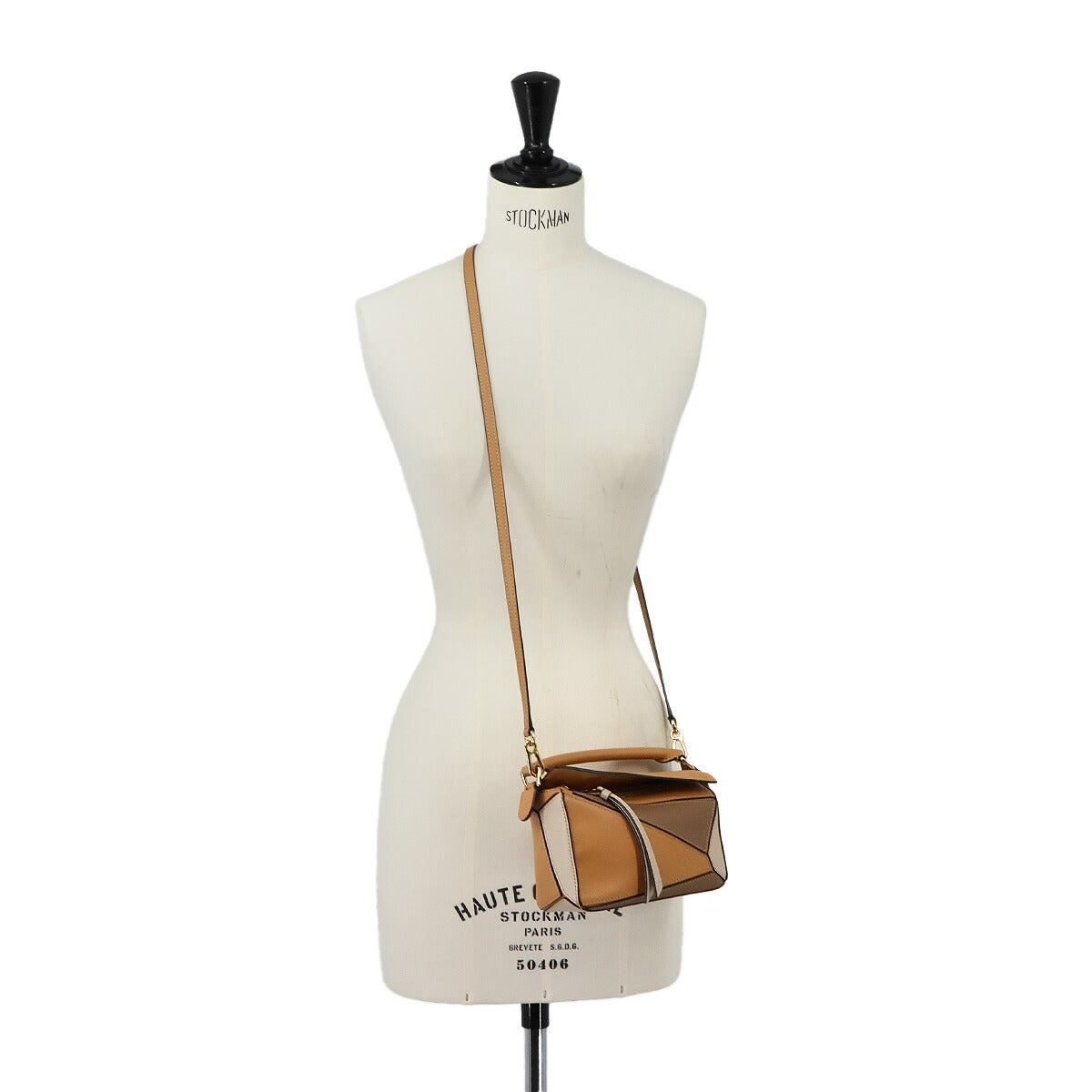Puzzle Bag Mini 2way Hand Shoulder Bag Leather Brown Beige