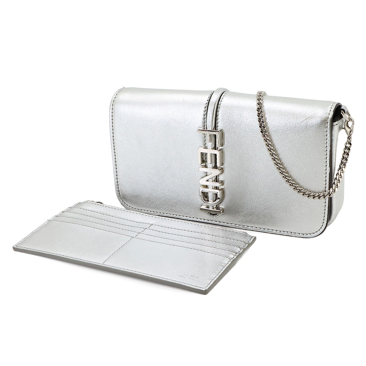 Fendigraphy Wallet Leather Silver 8BS076 Purse