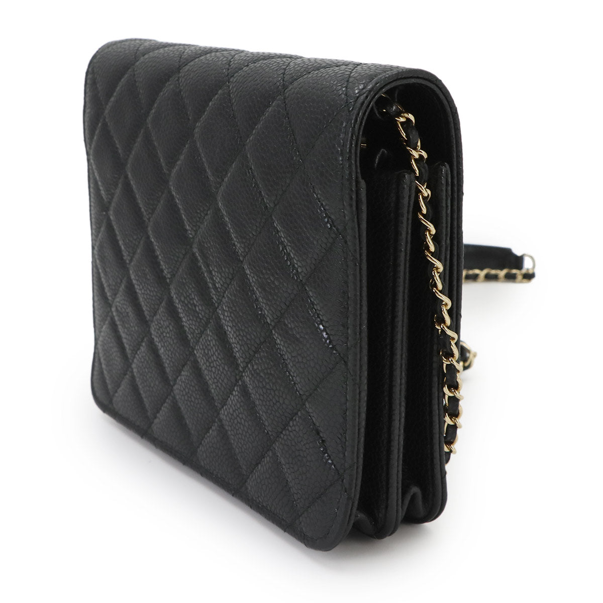 Coco Lock Matelasse Chain Wallet Leather Black