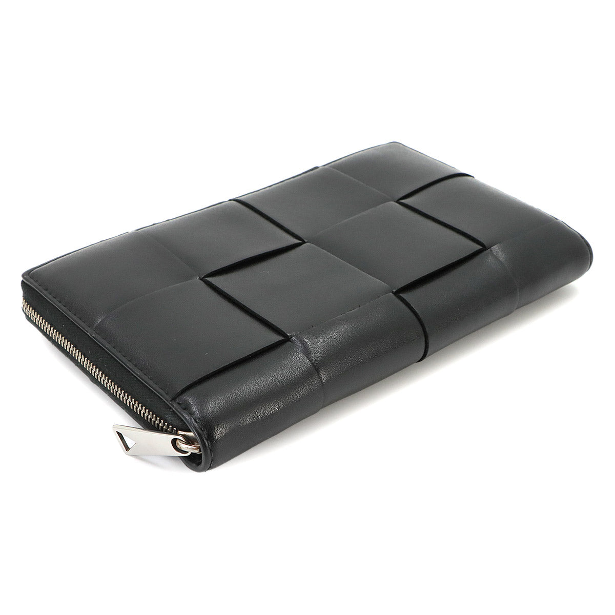Intrecciato Cassette Zipped Around Wallet Leather Black