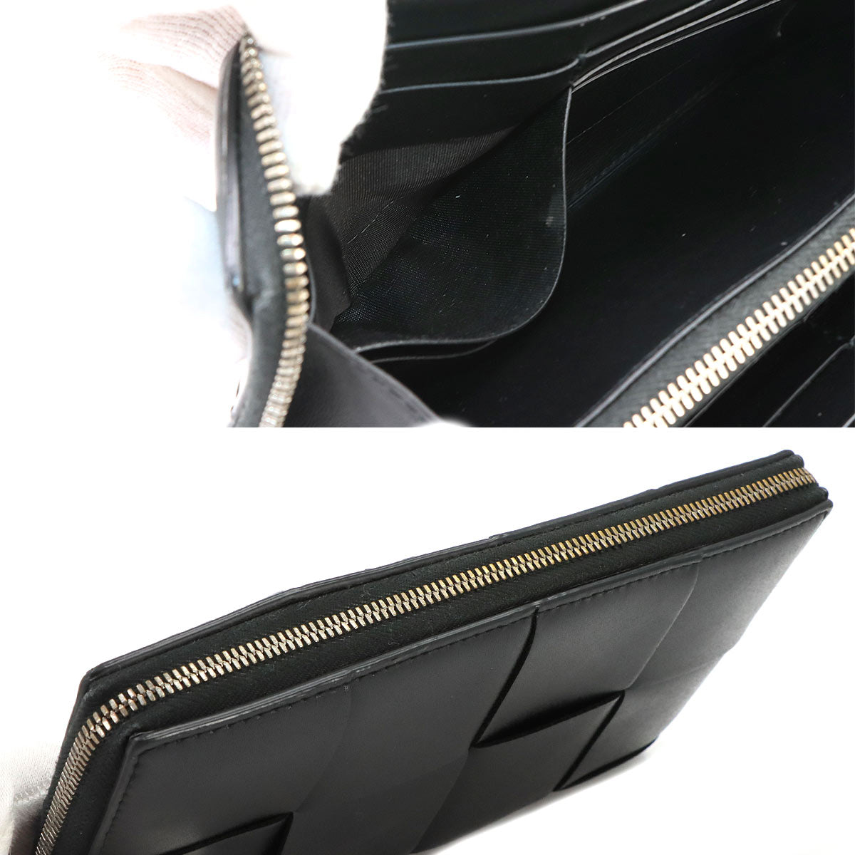 Intrecciato Cassette Zipped Around Wallet Leather Black