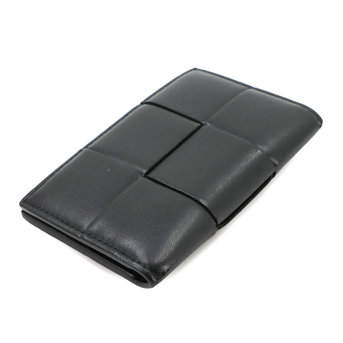 Intrecciato Cassette Flap Card Case Leather Black 748053