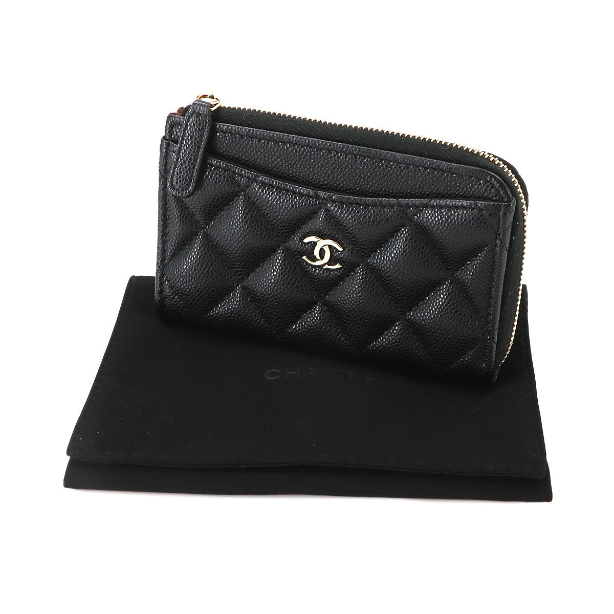 Matelasse Fragment Coin Case Purse Wallet Leather Black