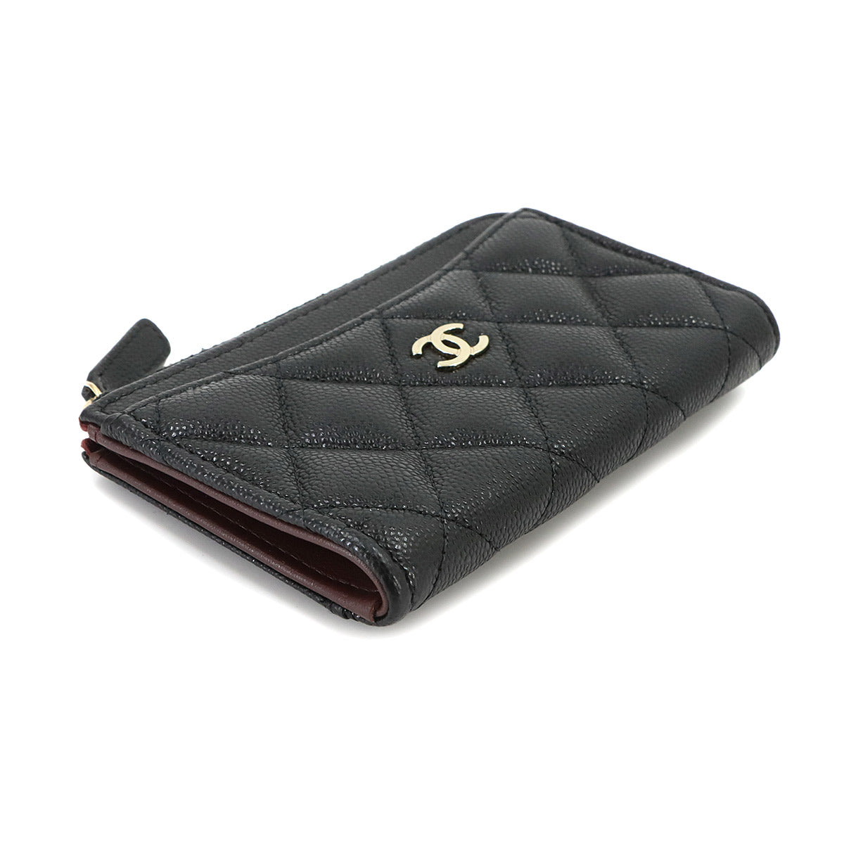 Matelasse Fragment Coin Case Purse Wallet Leather Black