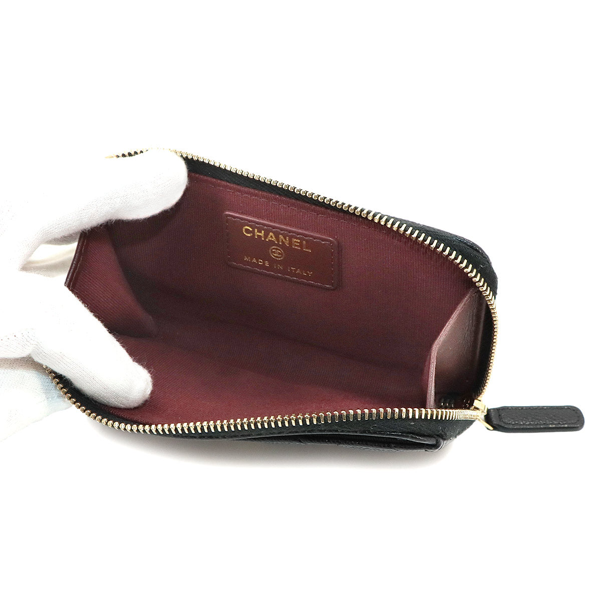 Matelasse Fragment Coin Case Purse Wallet Leather Black