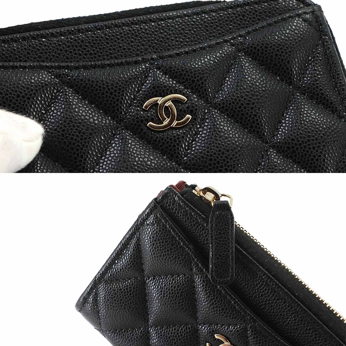 Matelasse Fragment Coin Case Purse Wallet Leather Black