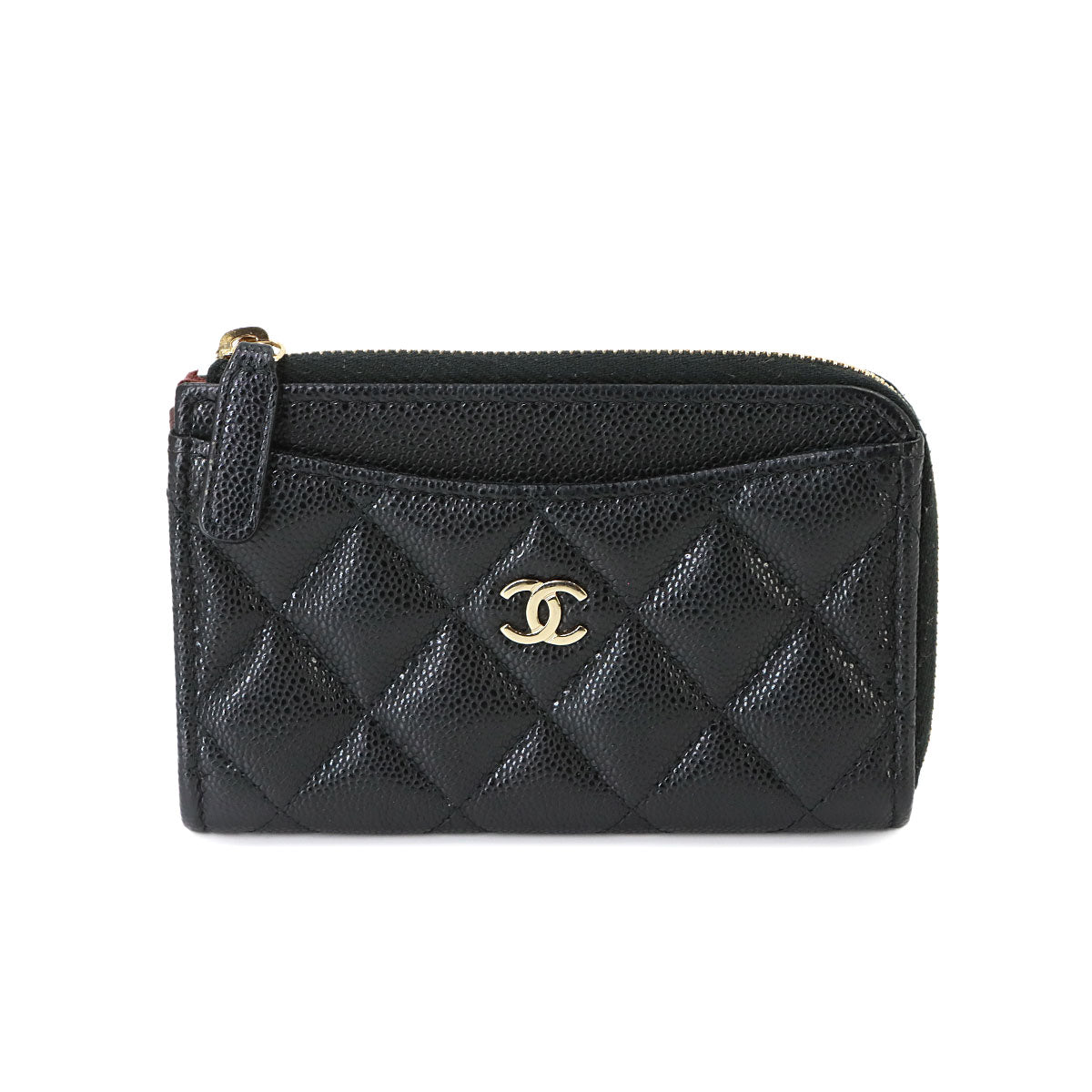 Matelasse Fragment Coin Case Purse Wallet Leather Black