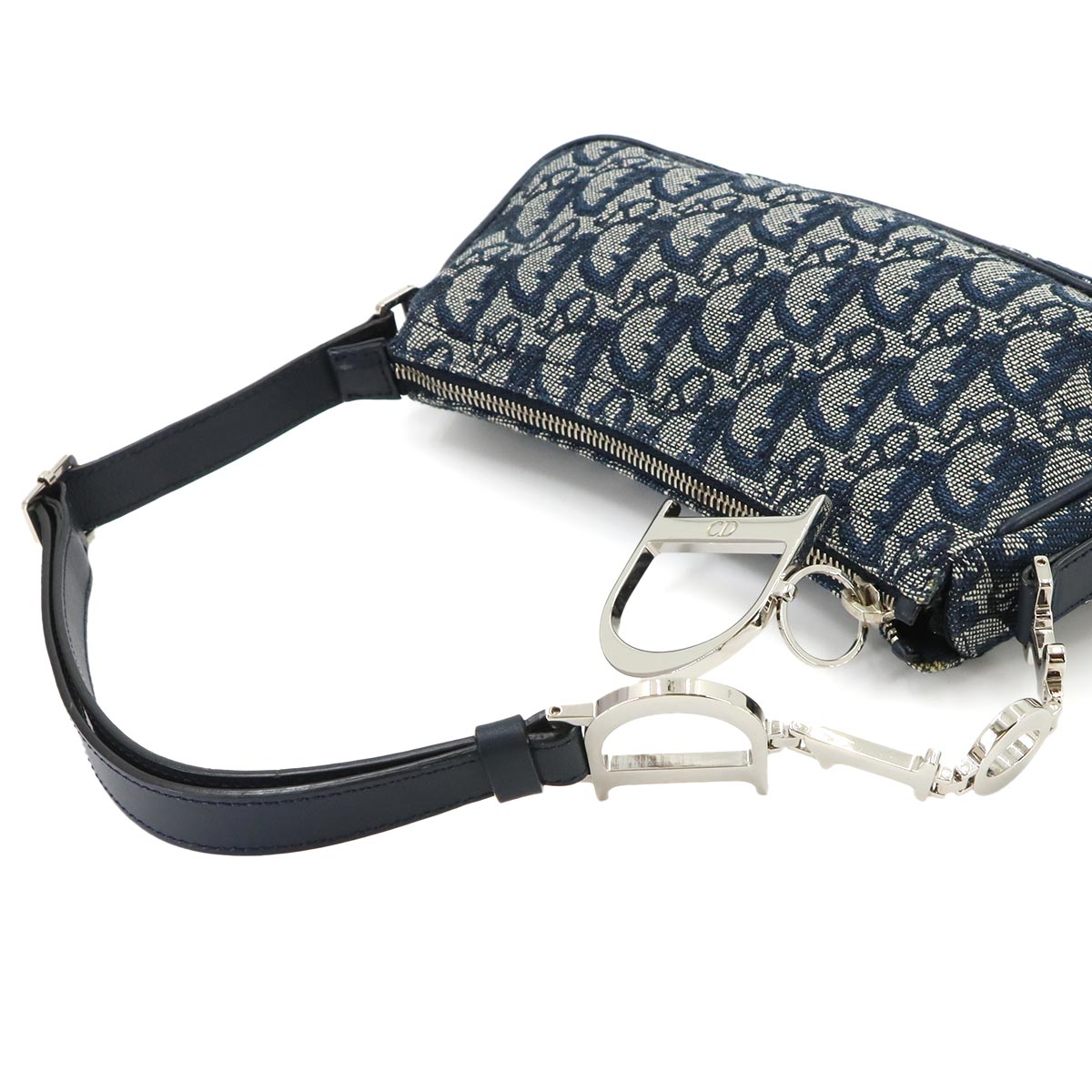 Trotter Shoulder Bag Canvas Leather Navy