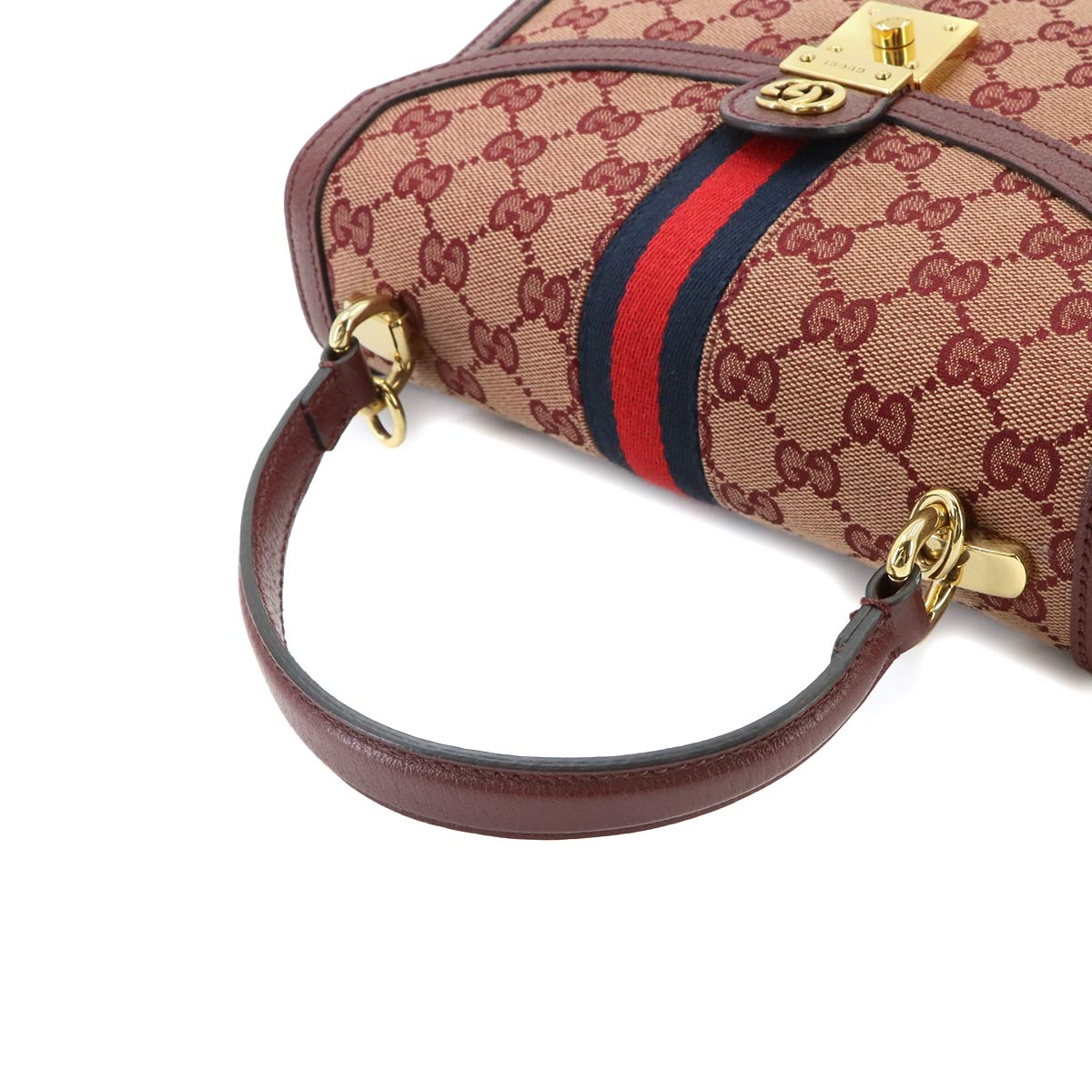 Ophidia Medium Top Handle Hand Shoulder Bag GG Canvas Red 651055
