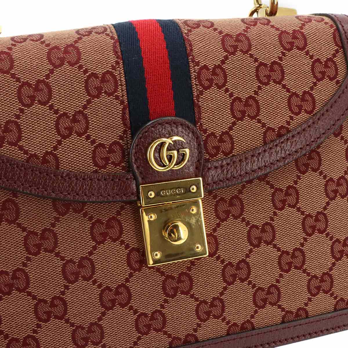 Ophidia Medium Top Handle Hand Shoulder Bag GG Canvas Red 651055