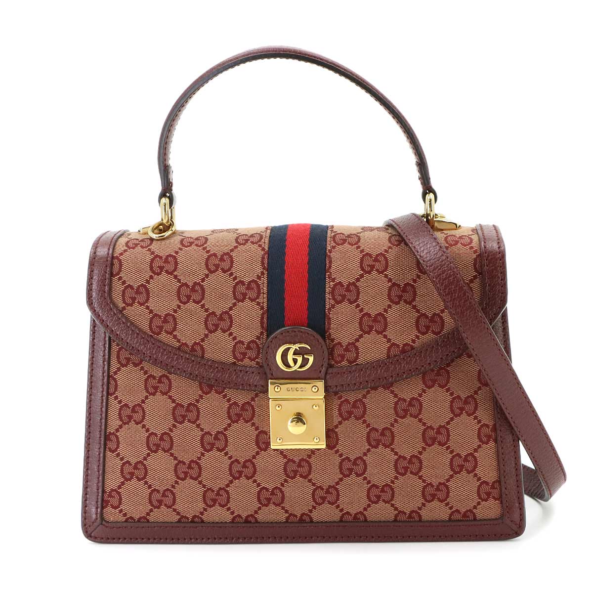 Ophidia Medium Top Handle Hand Shoulder Bag GG Canvas Red 651055