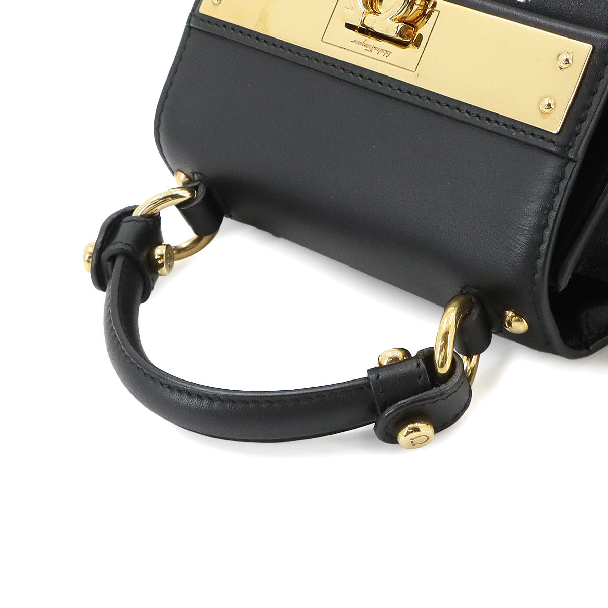 Gancini Mini Sofia Hand Shoulder Bag Leather Black