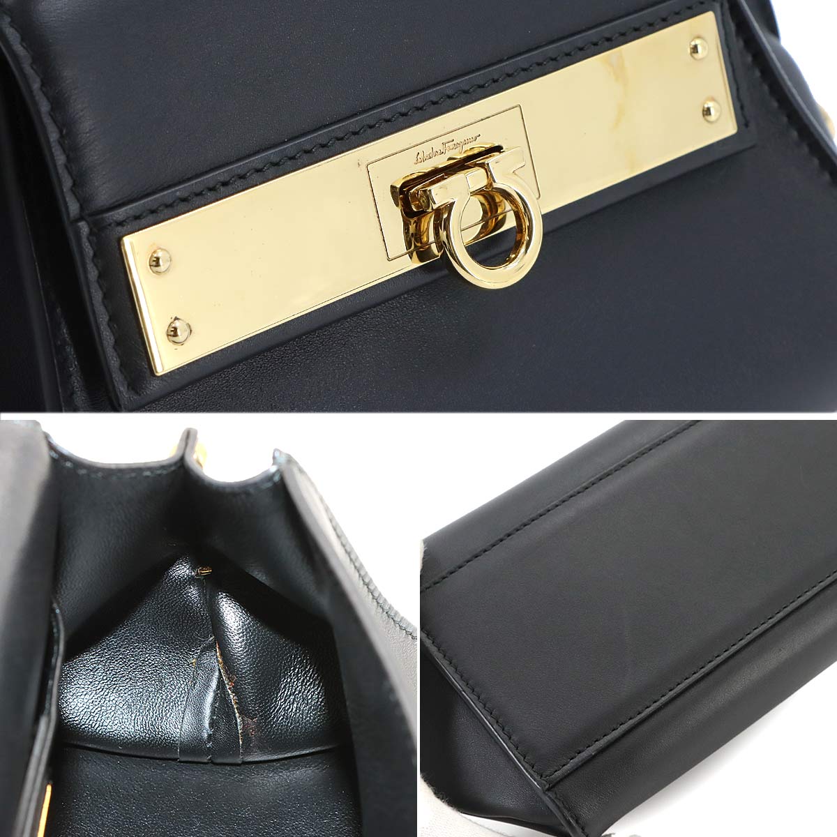 Gancini Mini Sofia Hand Shoulder Bag Leather Black