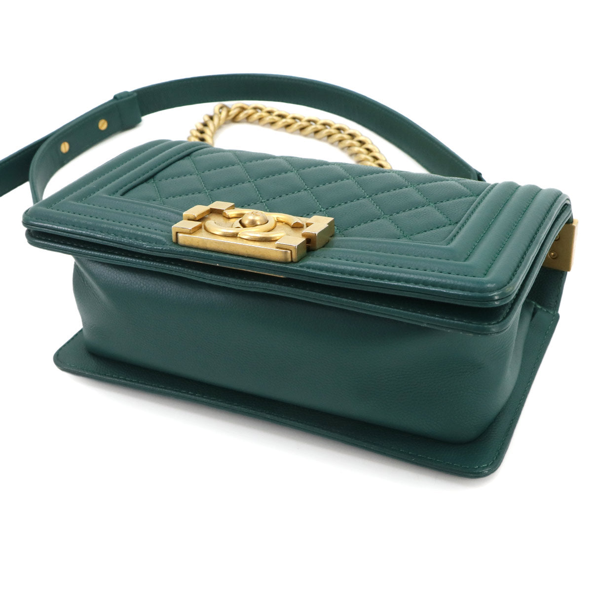 BOY CHANEL Small Chain Shoulder Bag Leather Green A67085