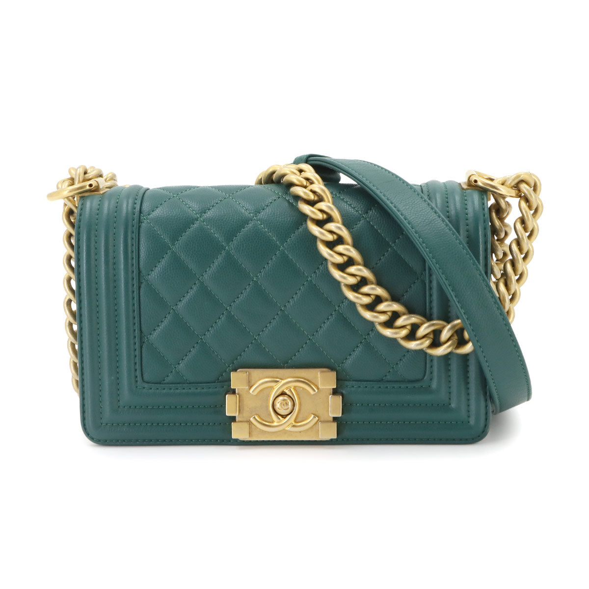 BOY CHANEL Small Chain Shoulder Bag Leather Green A67085