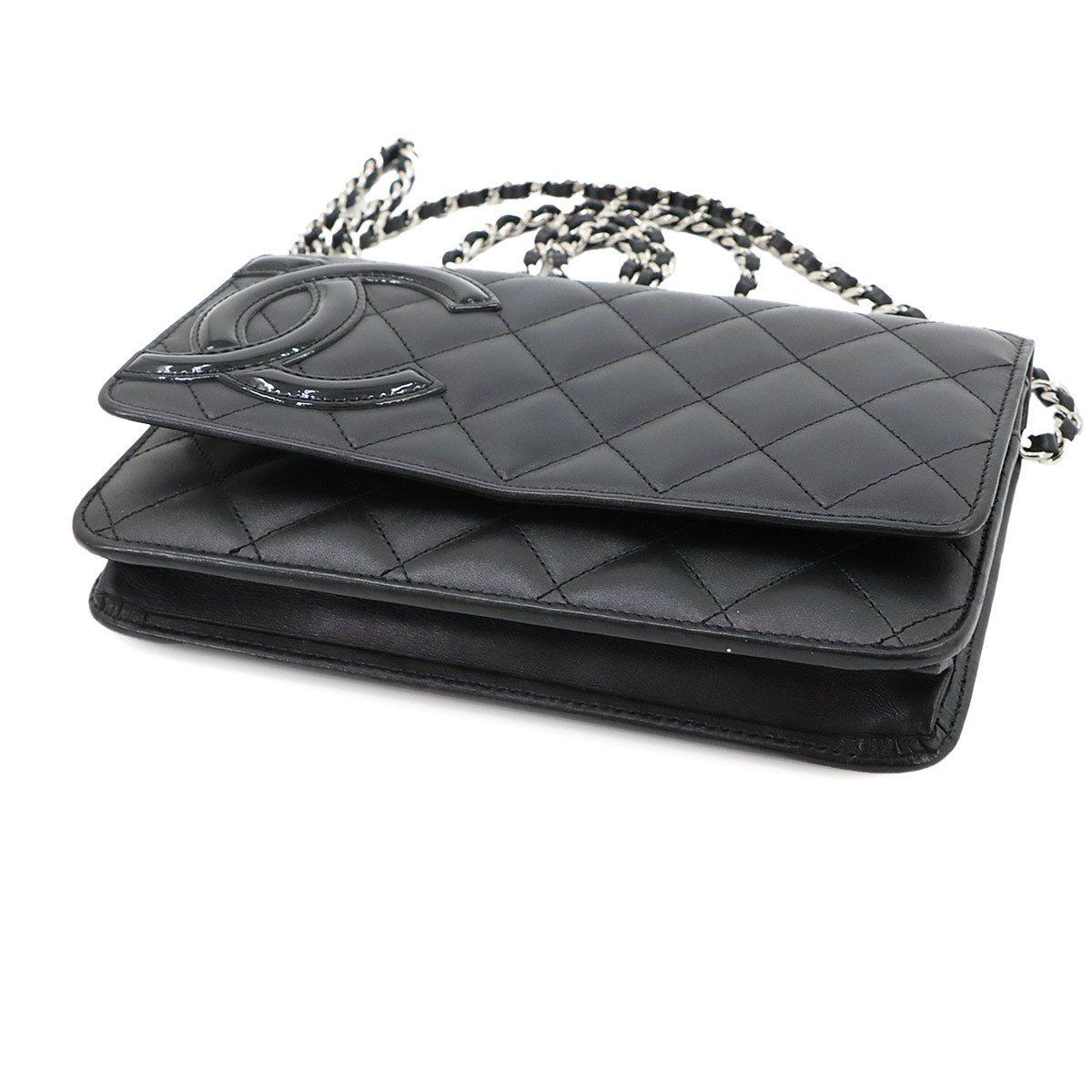 Cambon Line Chain Long Wallet Leather Enamel Black A46646