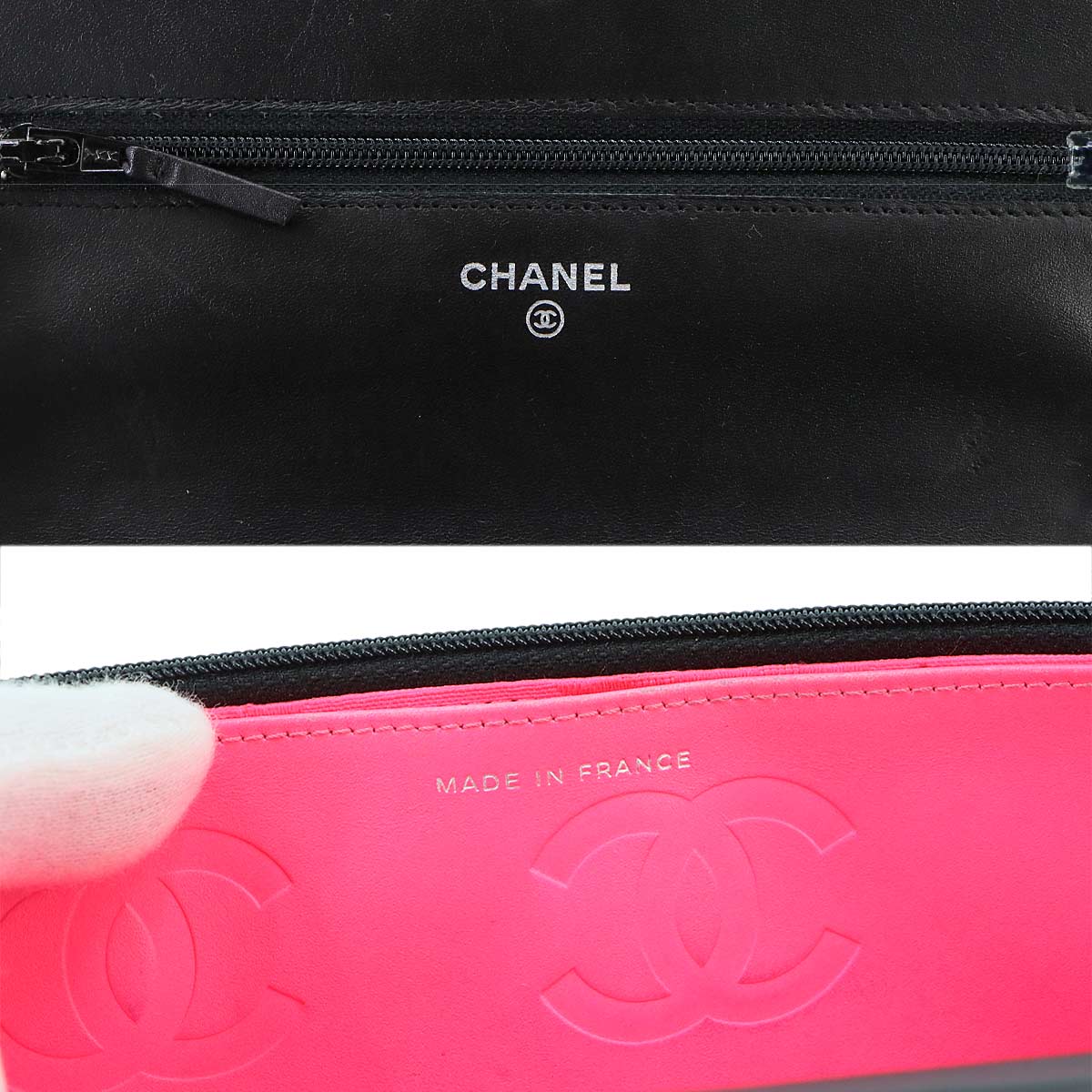 Cambon Line Chain Long Wallet Leather Enamel Black A46646