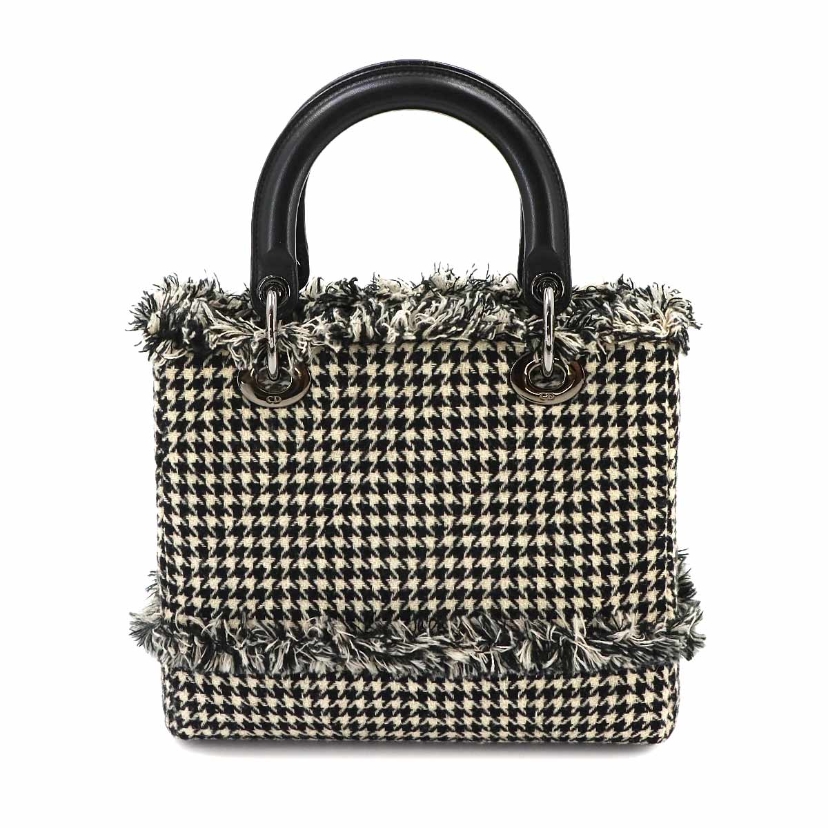 Lady Dior Medium Hand Shoulder Bag Tweed Leather Black