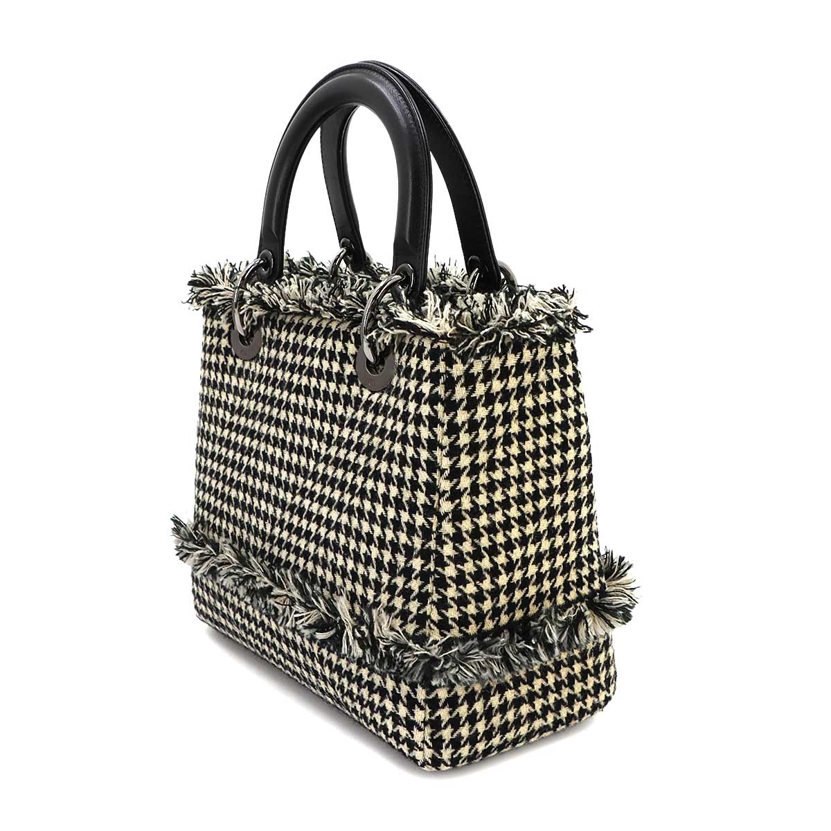 Lady Dior Medium Hand Shoulder Bag Tweed Leather Black