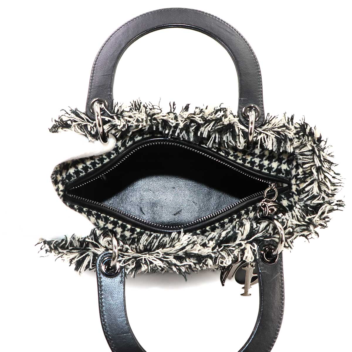Lady Dior Medium Hand Shoulder Bag Tweed Leather Black