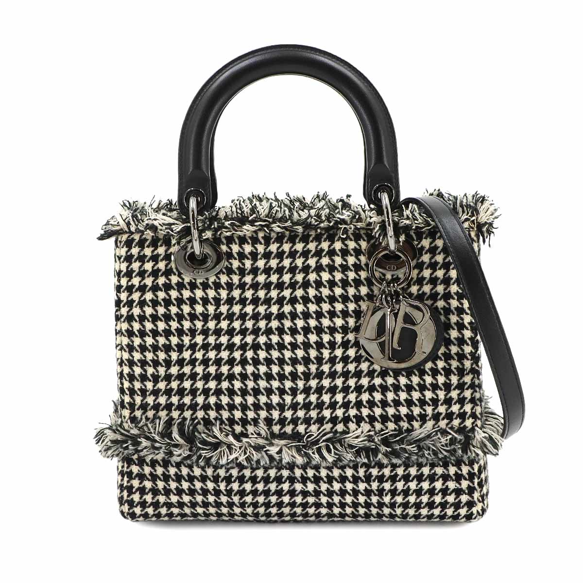 Lady Dior Medium Hand Shoulder Bag Tweed Leather Black