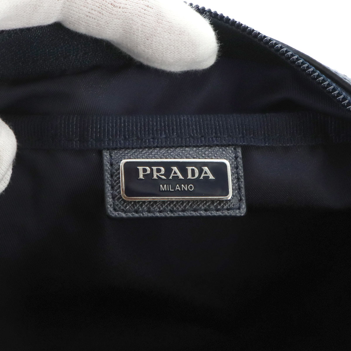 Pouch Nylon Saffiano Leather Navy Purse