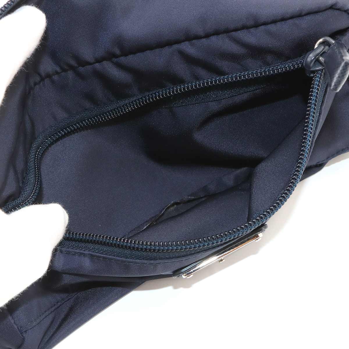 Pouch Nylon Saffiano Leather Navy Purse