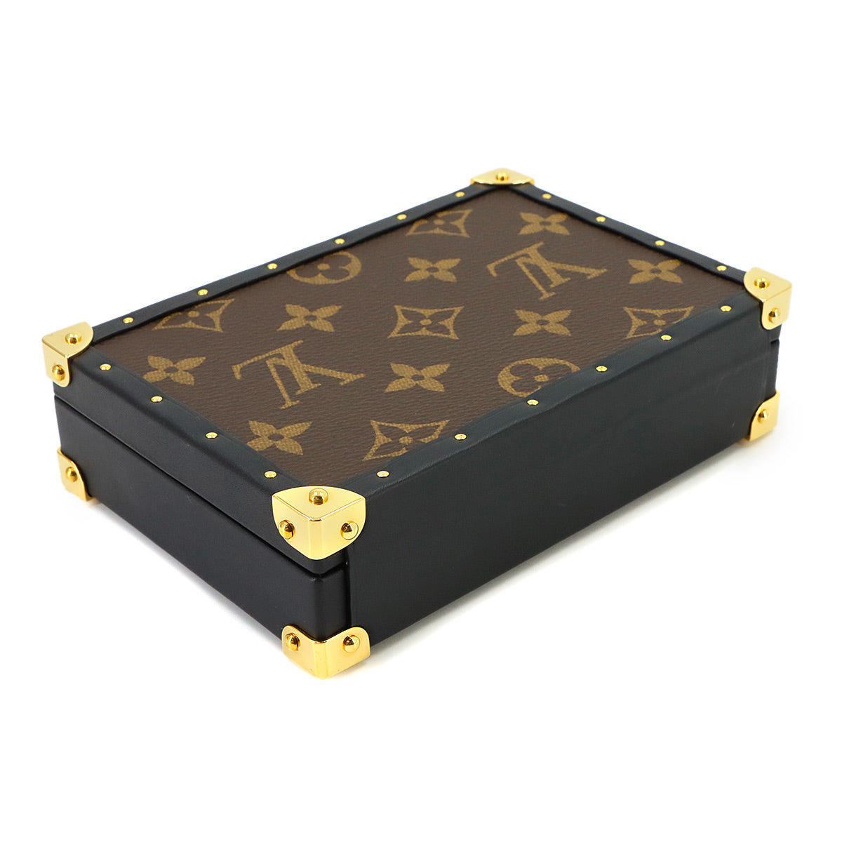 Monogram Jewelry Box Trunk Wood Velvet Brown GI0555