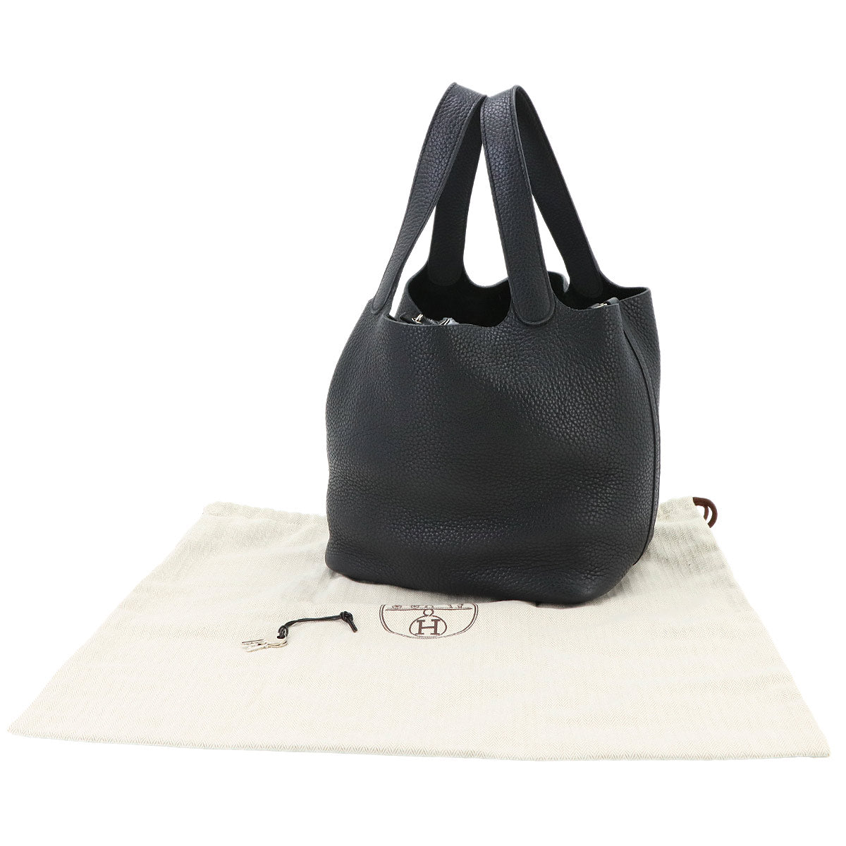 Picotin Lock MM Hand Bag Taurillon Clemence Black Purse