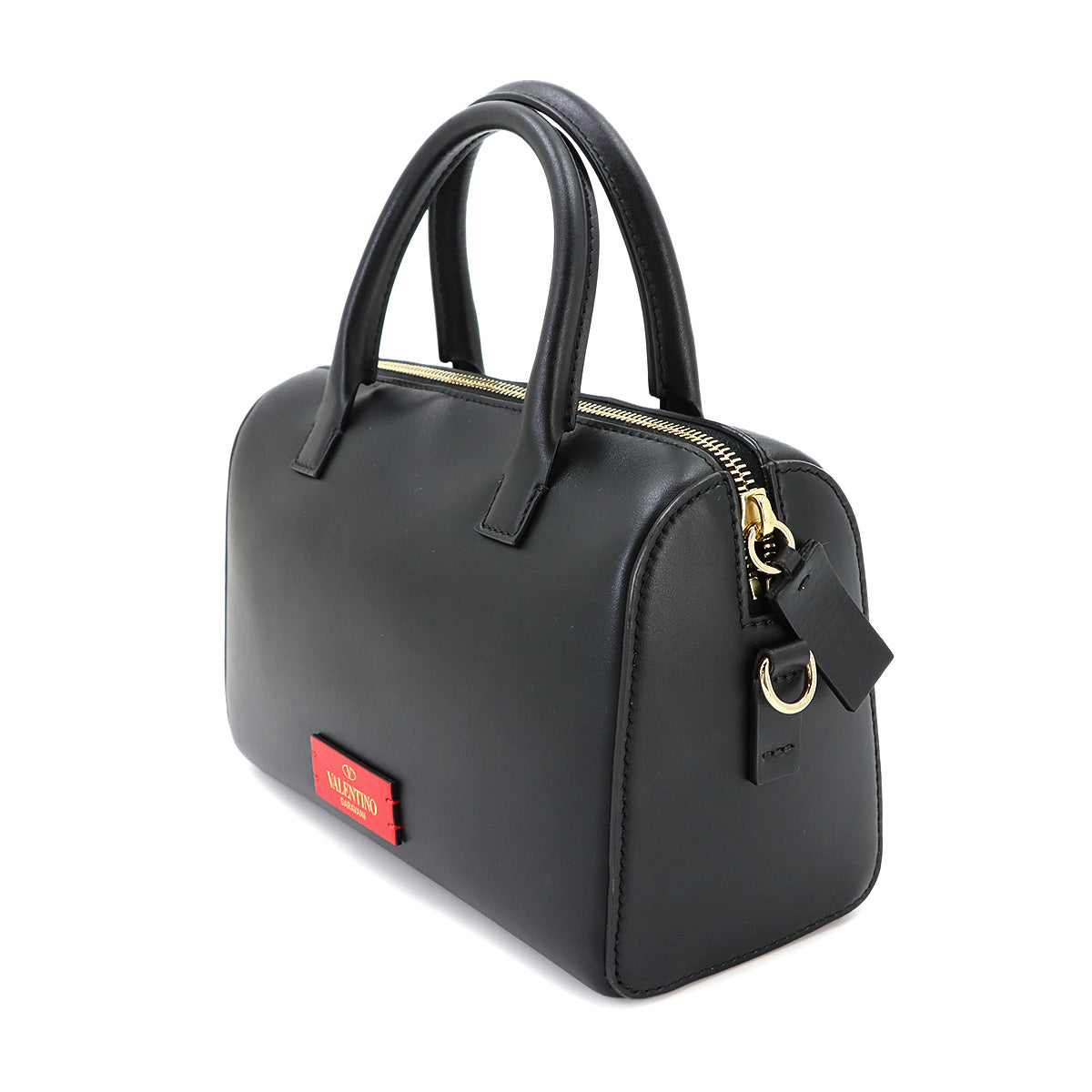 V Logos Walk Hand Shoulder Bag Leather Black