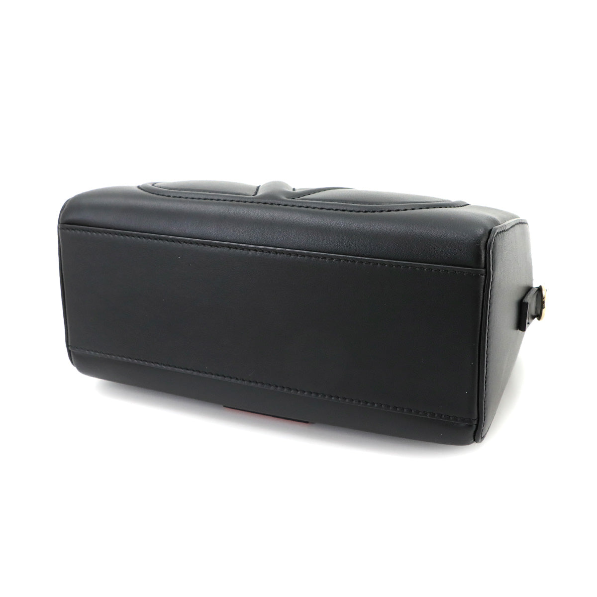 V Logos Walk Hand Shoulder Bag Leather Black