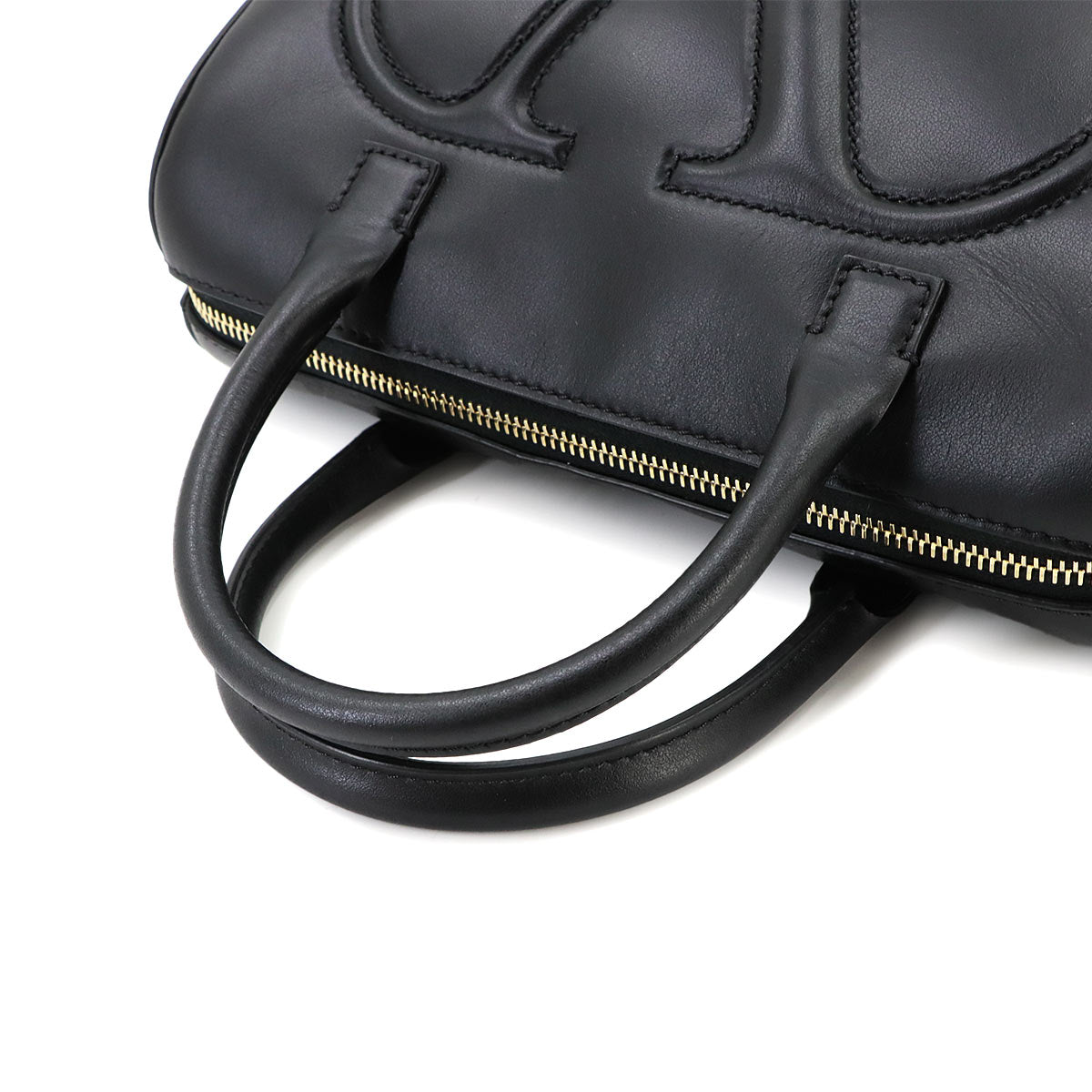 V Logos Walk Hand Shoulder Bag Leather Black