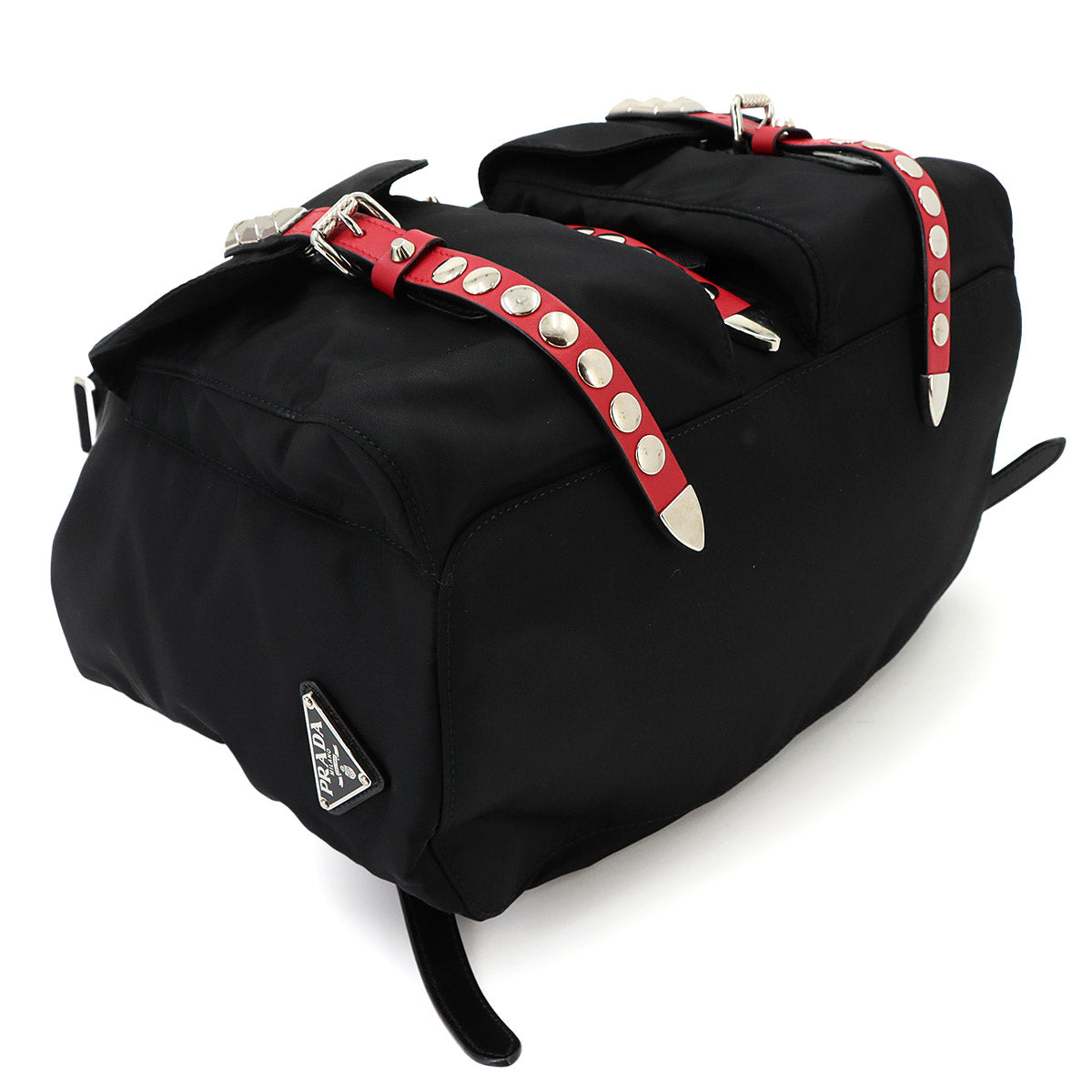Backpack Studs Nylon Leather Nero Black 1BZ811 Purse