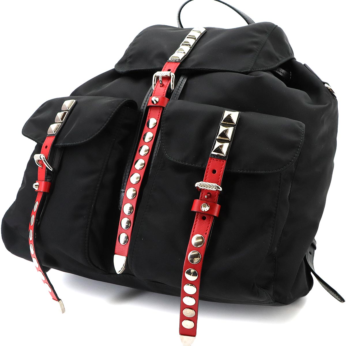 Backpack Studs Nylon Leather Nero Black 1BZ811 Purse