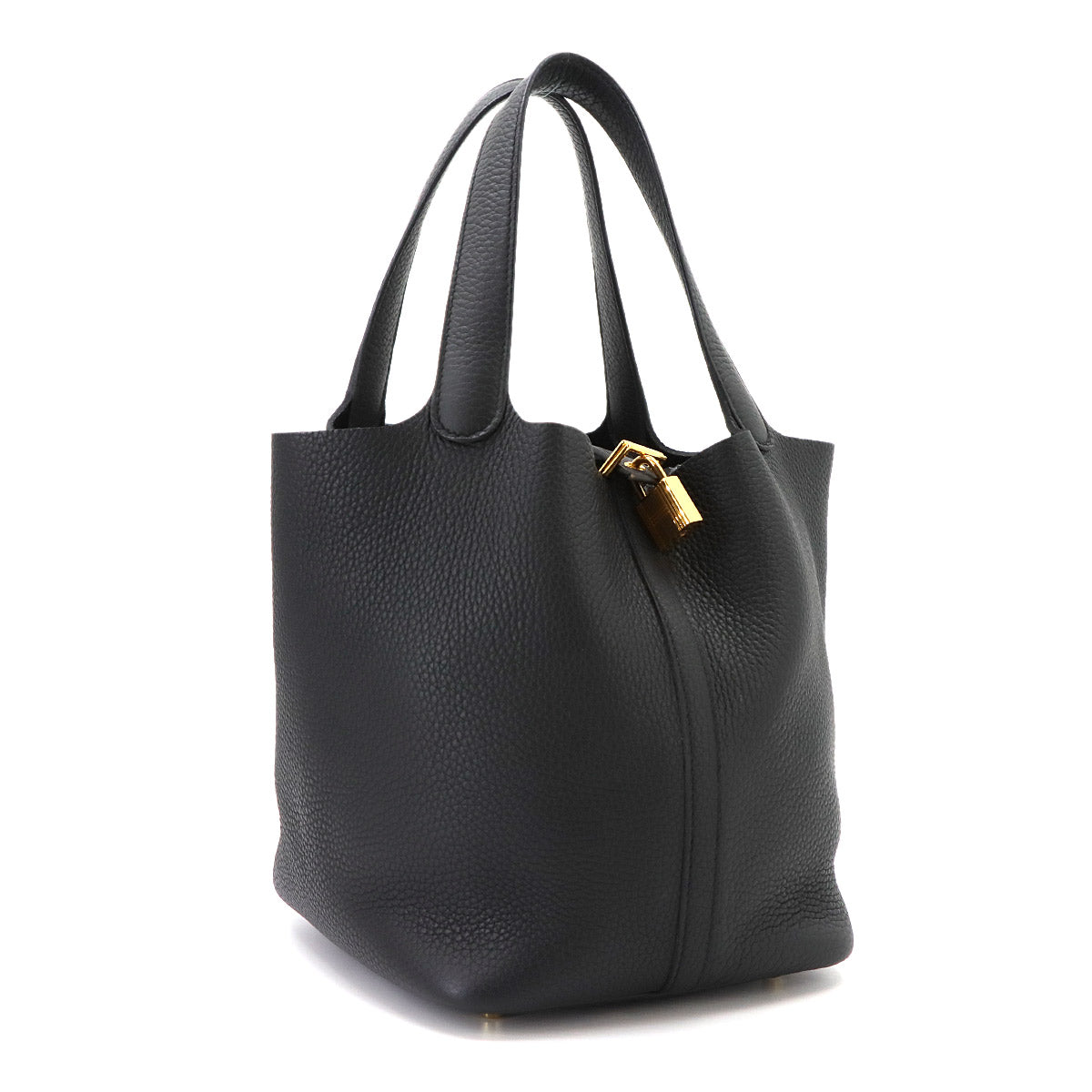 Picotin Lock MM Hand Bag Taurillon Clemence Black Purse