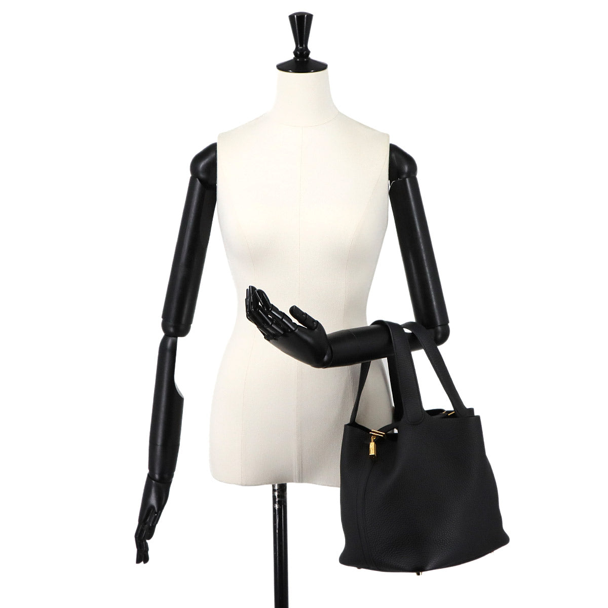 Picotin Lock MM Hand Bag Taurillon Clemence Black Purse